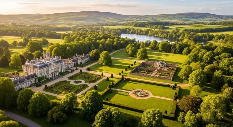 Aerial view of English country estate